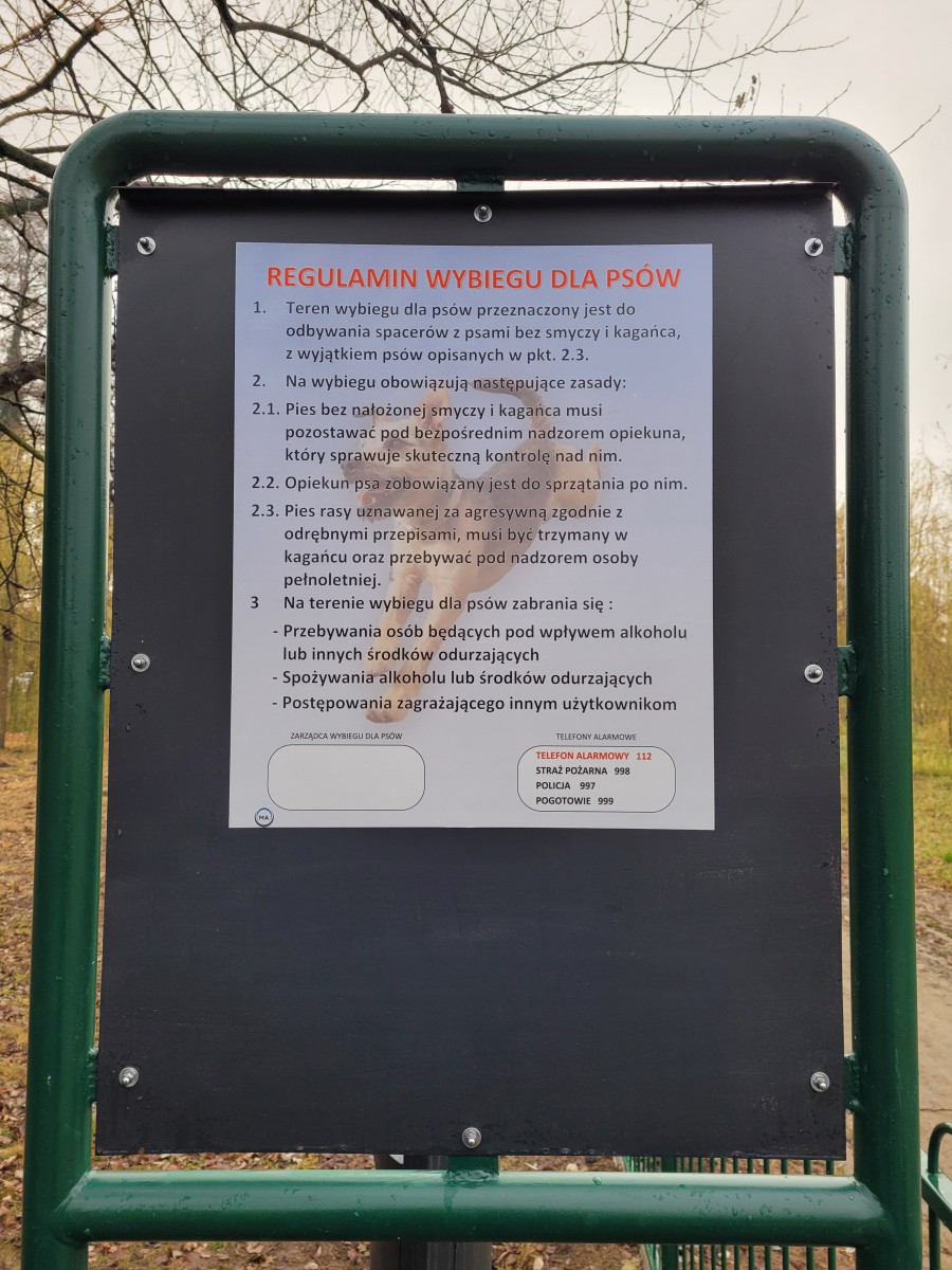 regulamin wybiegu dla psów