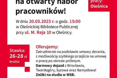Szukasz pracy w Oleśnicy? To świetna wiadomość! Szykuje się wiele etatów do wzięcia!